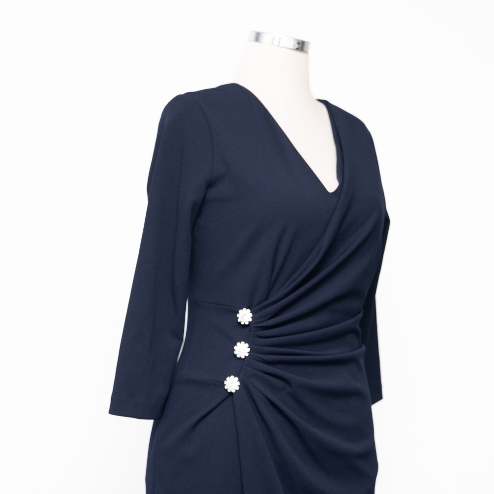 Calvin Klein - Ruched Rhinestone-Button‎ Gown - Picture 9 of 11